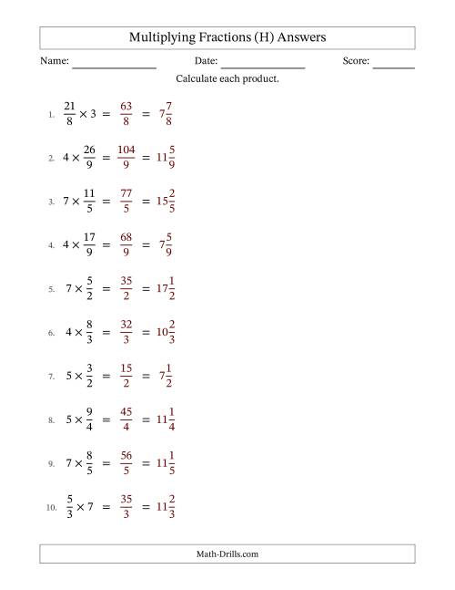 The Multiplying Improper Fractions and Whole Numbers with No Simplification (Fillable) (H) Math Worksheet Page 2