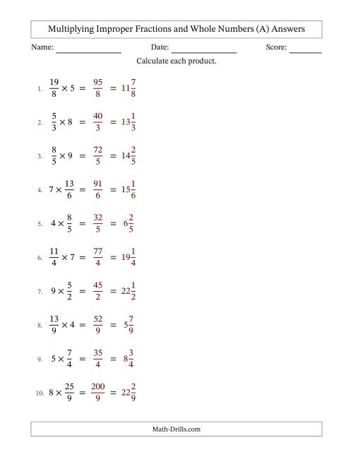The Multiplying Improper Fractions and Whole Numbers with No Simplifying (Fillable) (All) Math Worksheet Page 2