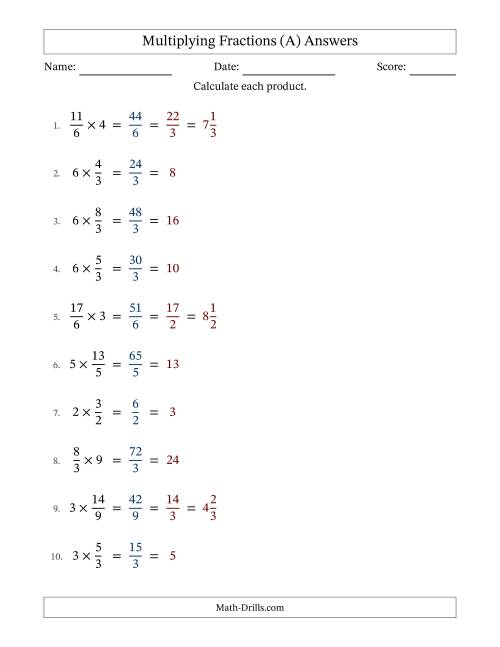 The Multiplying Improper Fractions and Whole Numbers with All Simplifying (Fillable) (A) Math Worksheet Page 2