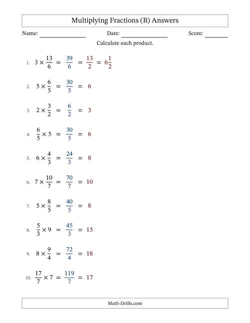 The Multiplying Improper Fractions and Whole Numbers with All Simplification (Fillable) (B) Math Worksheet Page 2