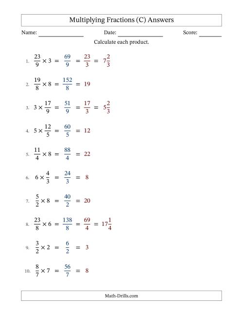 The Multiplying Improper Fractions and Whole Numbers with All Simplification (Fillable) (C) Math Worksheet Page 2
