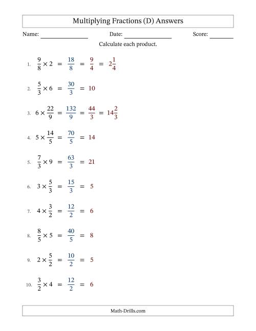 The Multiplying Improper Fractions and Whole Numbers with All Simplification (Fillable) (D) Math Worksheet Page 2