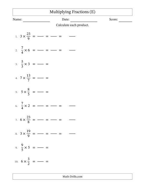 The Multiplying Improper Fractions and Whole Numbers with All Simplification (Fillable) (E) Math Worksheet