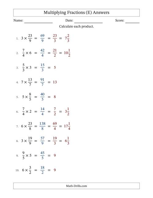The Multiplying Improper Fractions and Whole Numbers with All Simplification (Fillable) (E) Math Worksheet Page 2