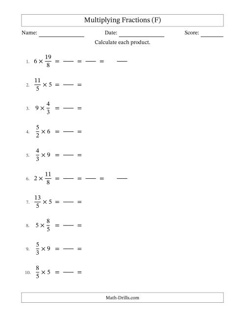The Multiplying Improper Fractions and Whole Numbers with All Simplification (Fillable) (F) Math Worksheet