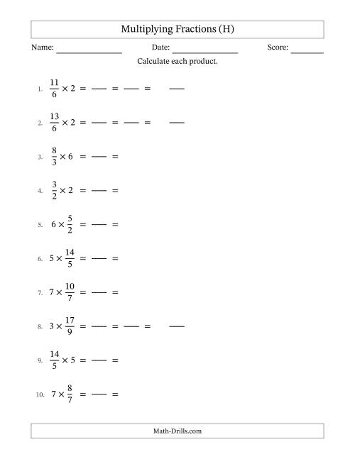 The Multiplying Improper Fractions and Whole Numbers with All Simplification (Fillable) (H) Math Worksheet