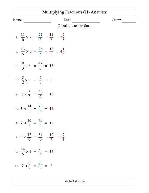 The Multiplying Improper Fractions and Whole Numbers with All Simplification (Fillable) (H) Math Worksheet Page 2