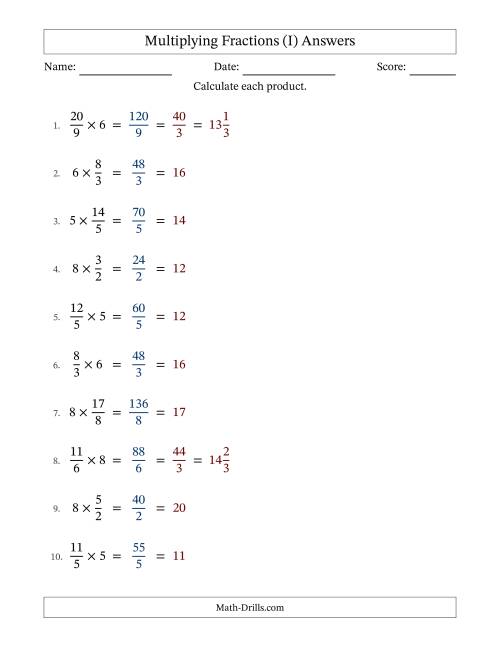 The Multiplying Improper Fractions and Whole Numbers with All Simplification (Fillable) (I) Math Worksheet Page 2