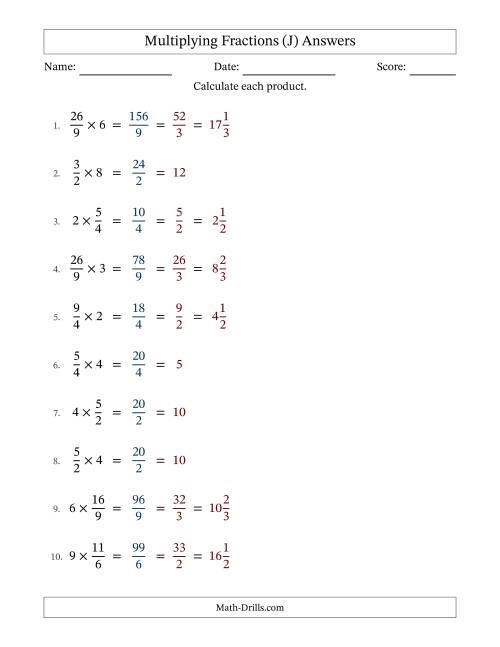 The Multiplying Improper Fractions and Whole Numbers with All Simplification (Fillable) (J) Math Worksheet Page 2