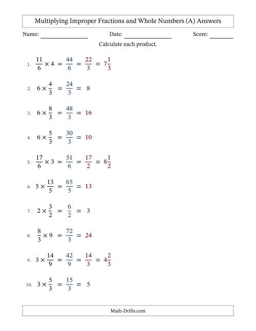 The Multiplying Improper Fractions and Whole Numbers with All Simplifying (Fillable) (All) Math Worksheet Page 2