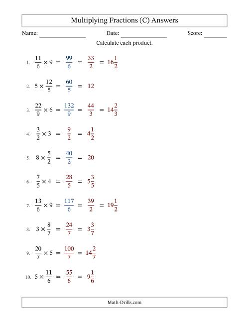 The Multiplying Improper Fractions and Whole Numbers with Some Simplification (Fillable) (C) Math Worksheet Page 2