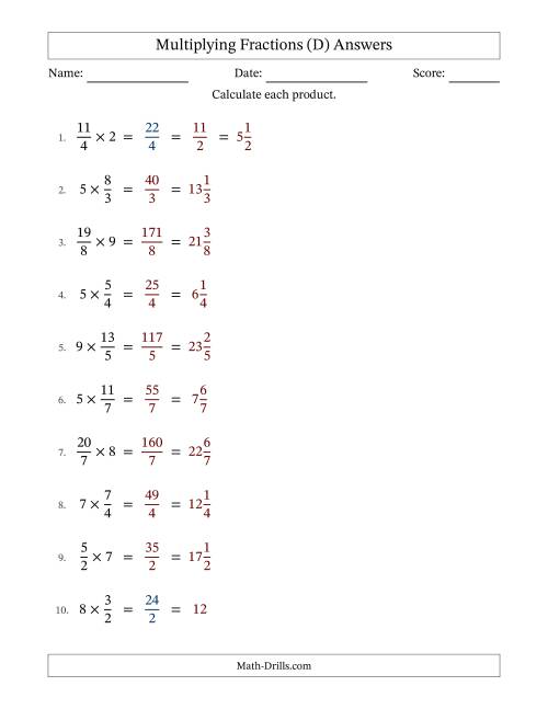 The Multiplying Improper Fractions and Whole Numbers with Some Simplification (Fillable) (D) Math Worksheet Page 2