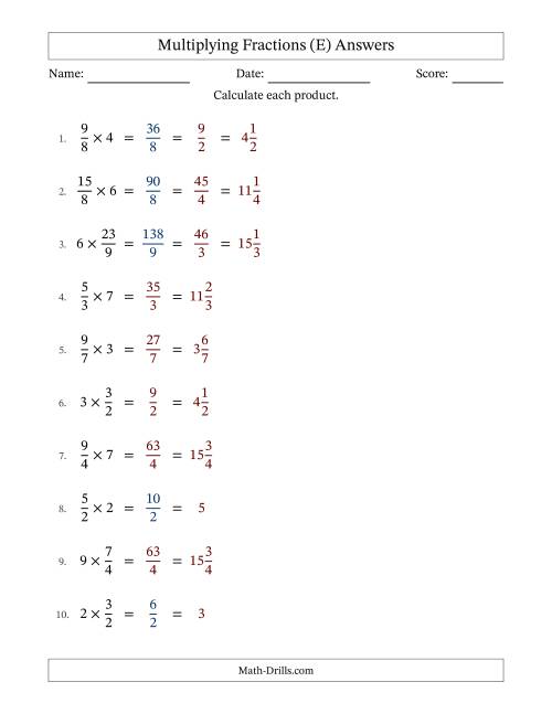 The Multiplying Improper Fractions and Whole Numbers with Some Simplification (Fillable) (E) Math Worksheet Page 2