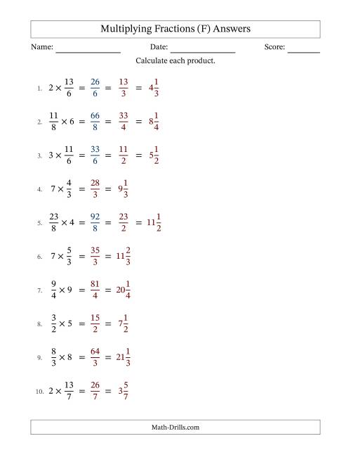 The Multiplying Improper Fractions and Whole Numbers with Some Simplification (Fillable) (F) Math Worksheet Page 2