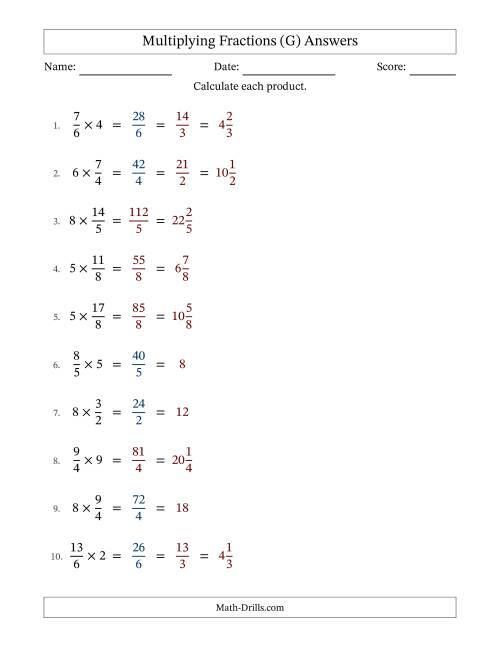 The Multiplying Improper Fractions and Whole Numbers with Some Simplification (Fillable) (G) Math Worksheet Page 2