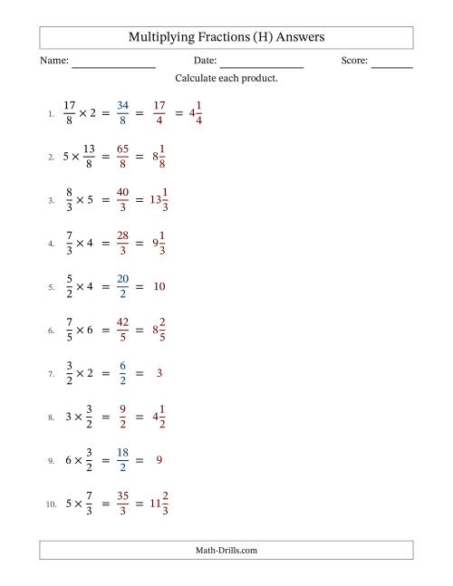 The Multiplying Improper Fractions and Whole Numbers with Some Simplification (Fillable) (H) Math Worksheet Page 2