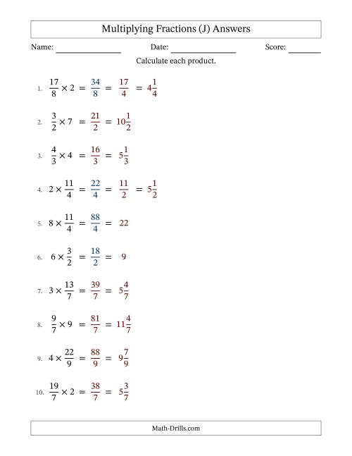 The Multiplying Improper Fractions and Whole Numbers with Some Simplification (Fillable) (J) Math Worksheet Page 2