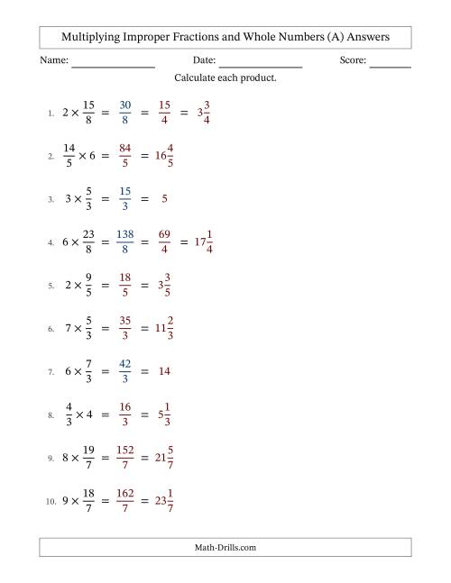 The Multiplying Improper Fractions and Whole Numbers with Some Simplifying (Fillable) (All) Math Worksheet Page 2