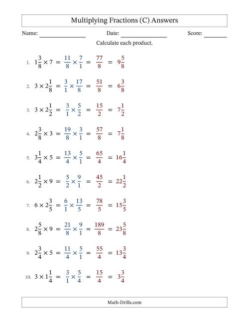 The Multiplying Mixed Fractions and Whole Numbers with No Simplification (Fillable) (C) Math Worksheet Page 2