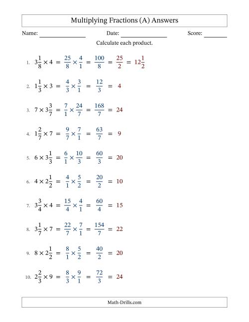 The Multiplying Mixed Fractions and Whole Numbers with All Simplifying (Fillable) (A) Math Worksheet Page 2