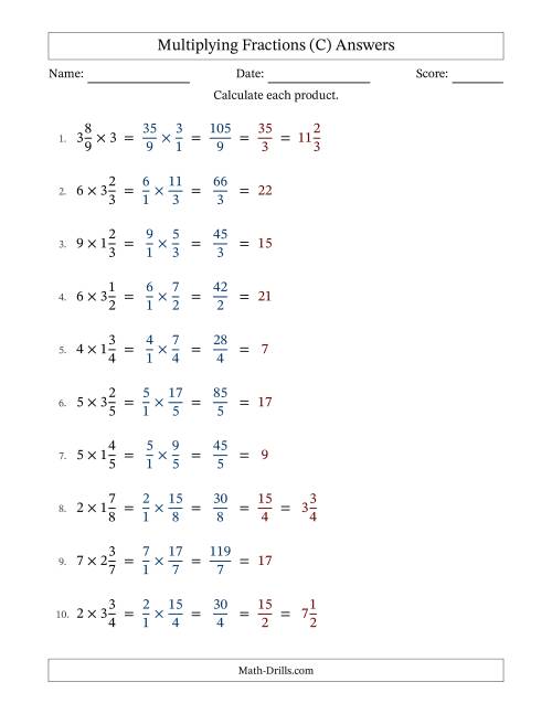 The Multiplying Mixed Fractions and Whole Numbers with All Simplification (Fillable) (C) Math Worksheet Page 2