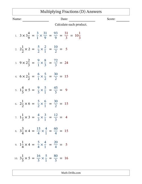 The Multiplying Mixed Fractions and Whole Numbers with All Simplification (Fillable) (D) Math Worksheet Page 2