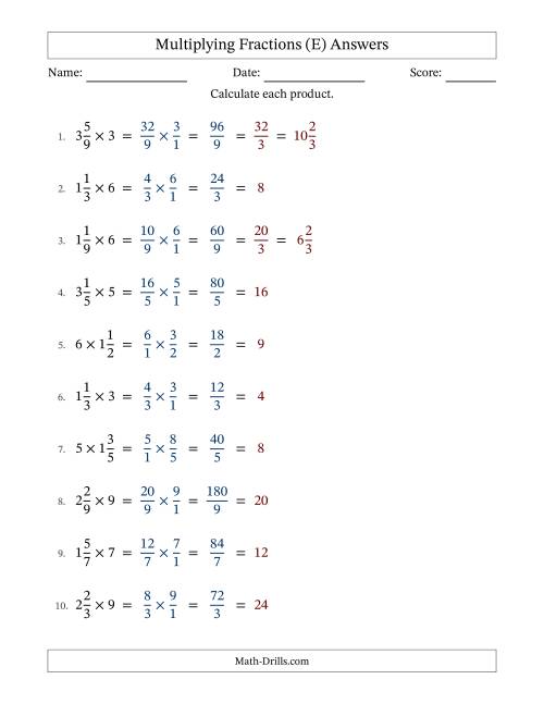 The Multiplying Mixed Fractions and Whole Numbers with All Simplification (Fillable) (E) Math Worksheet Page 2