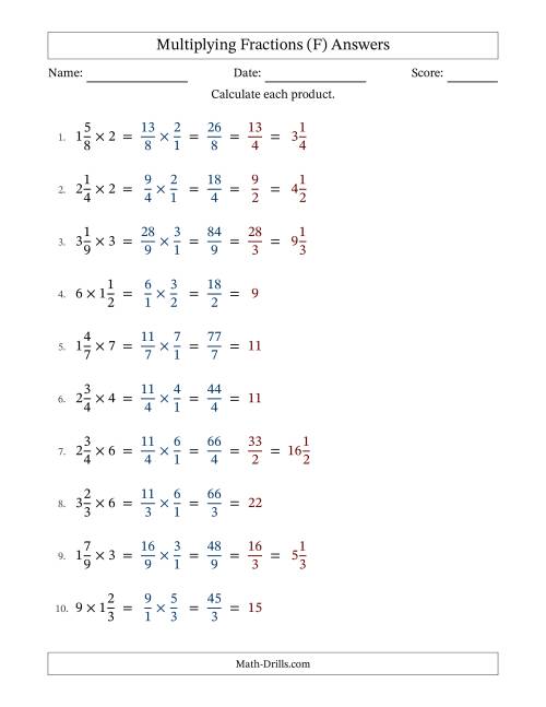 The Multiplying Mixed Fractions and Whole Numbers with All Simplification (Fillable) (F) Math Worksheet Page 2