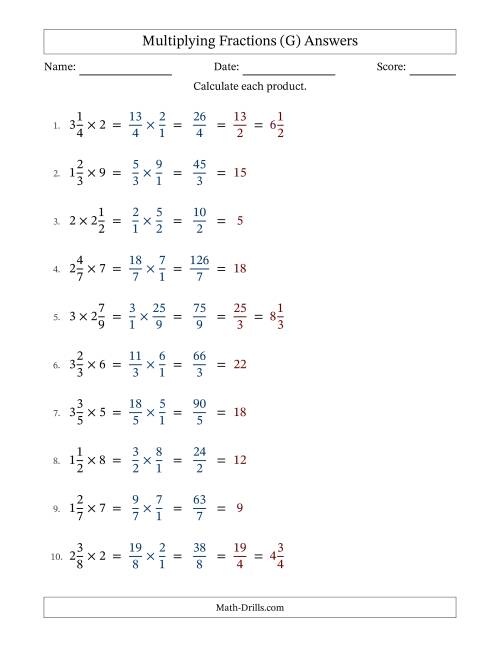 The Multiplying Mixed Fractions and Whole Numbers with All Simplification (Fillable) (G) Math Worksheet Page 2