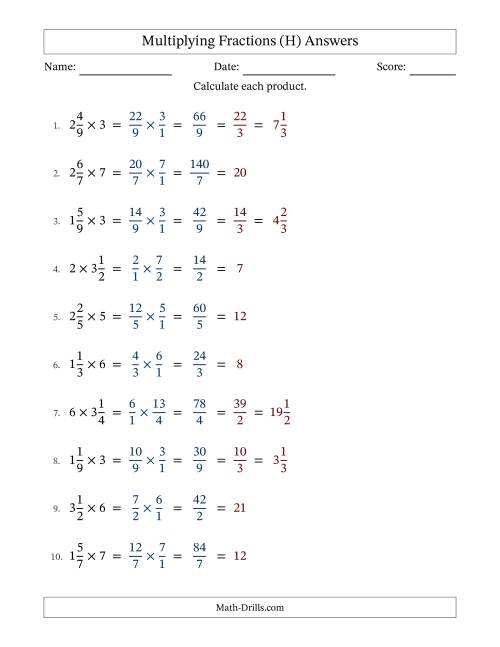 The Multiplying Mixed Fractions and Whole Numbers with All Simplification (Fillable) (H) Math Worksheet Page 2