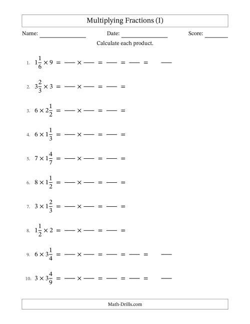 The Multiplying Mixed Fractions and Whole Numbers with All Simplification (Fillable) (I) Math Worksheet