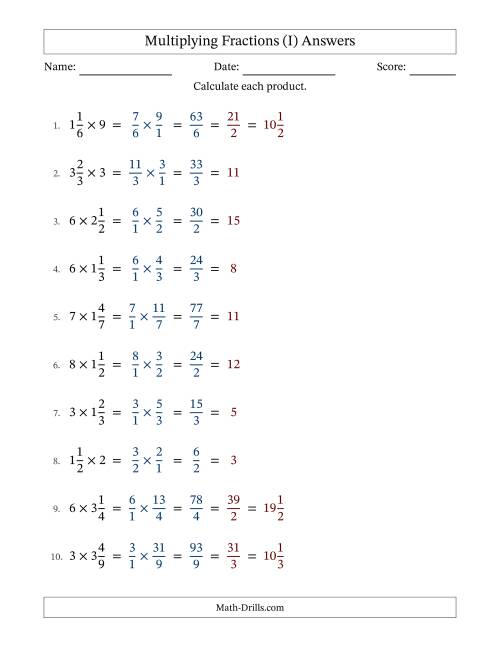The Multiplying Mixed Fractions and Whole Numbers with All Simplification (Fillable) (I) Math Worksheet Page 2