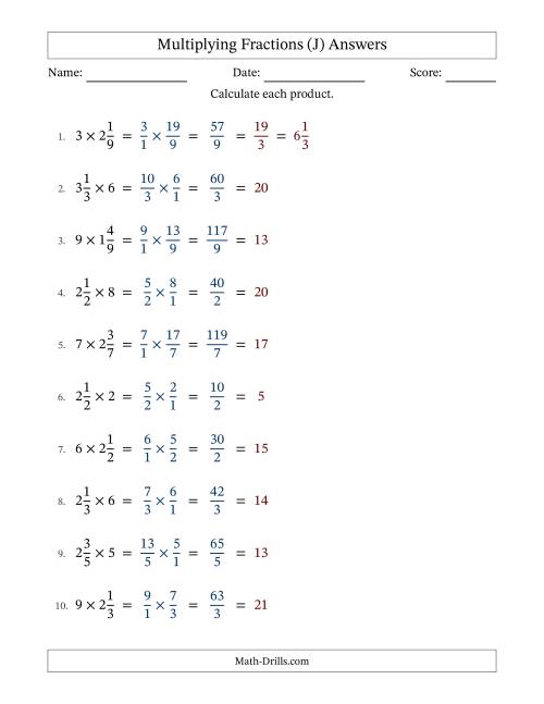 The Multiplying Mixed Fractions and Whole Numbers with All Simplification (Fillable) (J) Math Worksheet Page 2