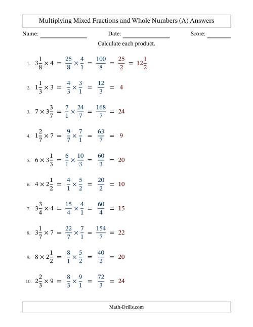 The Multiplying Mixed Fractions and Whole Numbers with All Simplifying (Fillable) (All) Math Worksheet Page 2