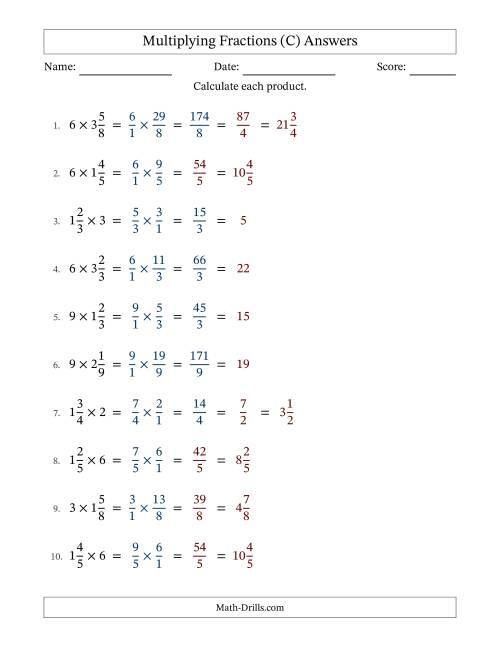 The Multiplying Mixed Fractions and Whole Numbers with Some Simplification (Fillable) (C) Math Worksheet Page 2