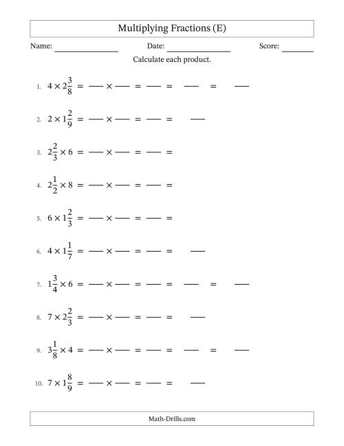 The Multiplying Mixed Fractions and Whole Numbers with Some Simplification (Fillable) (E) Math Worksheet