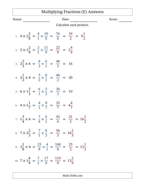 The Multiplying Mixed Fractions and Whole Numbers with Some Simplification (Fillable) (E) Math Worksheet Page 2