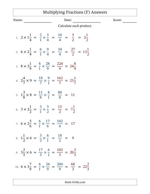 The Multiplying Mixed Fractions and Whole Numbers with Some Simplification (Fillable) (F) Math Worksheet Page 2
