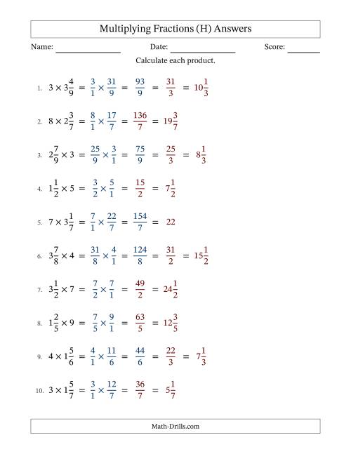 The Multiplying Mixed Fractions and Whole Numbers with Some Simplification (Fillable) (H) Math Worksheet Page 2