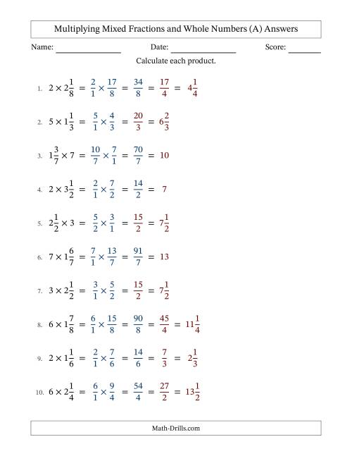 The Multiplying Mixed Fractions and Whole Numbers with Some Simplifying (Fillable) (All) Math Worksheet Page 2