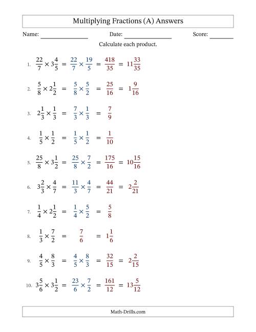 The Multiplying Proper, Improper and Mixed Fractions with No Simplifying (Fillable) (A) Math Worksheet Page 2