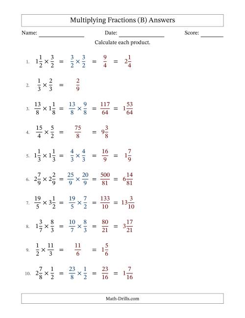 The Multiplying Proper, Improper and Mixed Fractions with No Simplification (Fillable) (B) Math Worksheet Page 2