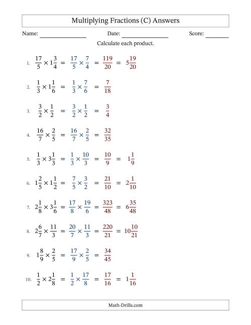The Multiplying Proper, Improper and Mixed Fractions with No Simplification (Fillable) (C) Math Worksheet Page 2