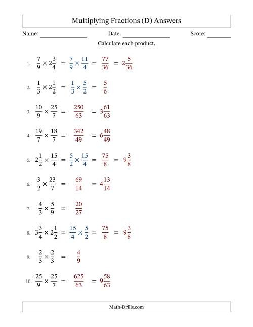 The Multiplying Proper, Improper and Mixed Fractions with No Simplification (Fillable) (D) Math Worksheet Page 2