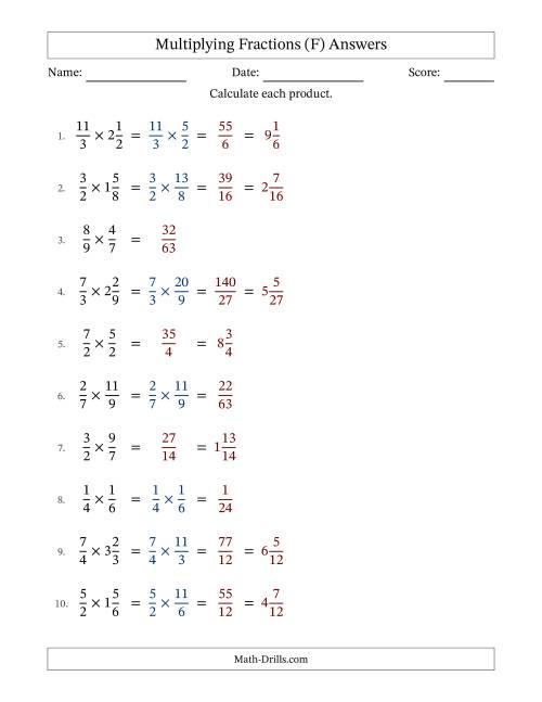 The Multiplying Proper, Improper and Mixed Fractions with No Simplification (Fillable) (F) Math Worksheet Page 2