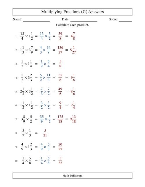 The Multiplying Proper, Improper and Mixed Fractions with No Simplification (Fillable) (G) Math Worksheet Page 2