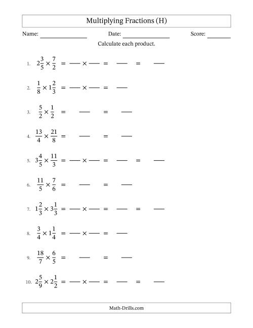 The Multiplying Proper, Improper and Mixed Fractions with No Simplification (Fillable) (H) Math Worksheet