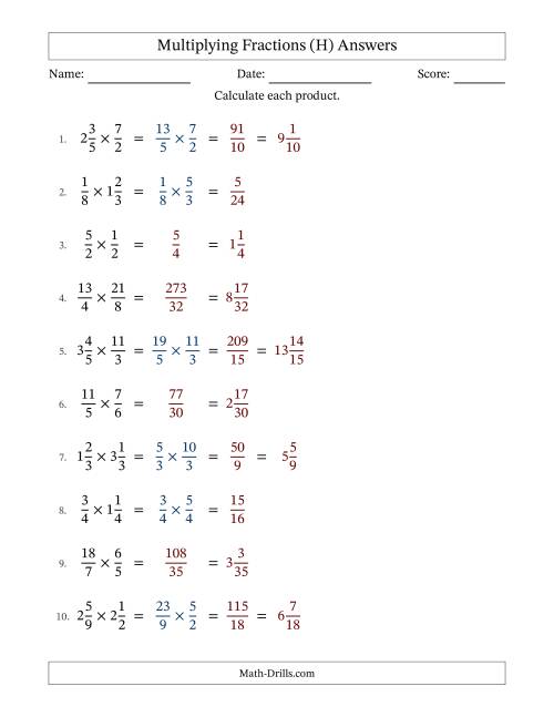 The Multiplying Proper, Improper and Mixed Fractions with No Simplification (Fillable) (H) Math Worksheet Page 2