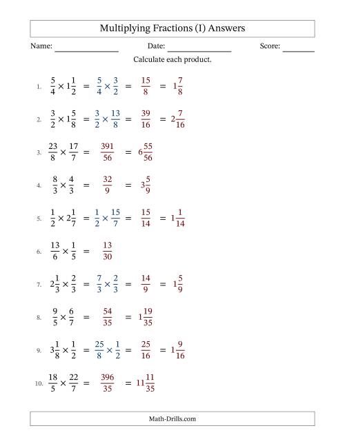 The Multiplying Proper, Improper and Mixed Fractions with No Simplification (Fillable) (I) Math Worksheet Page 2