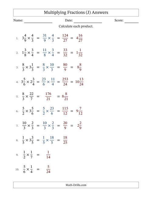 The Multiplying Proper, Improper and Mixed Fractions with No Simplification (Fillable) (J) Math Worksheet Page 2